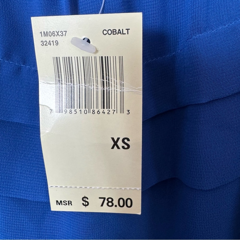 NWT Max Studio Blouse Cobalt Blue Size XS Tiers Jewel Tone Sheer Office Casual - Picture 11 of 11